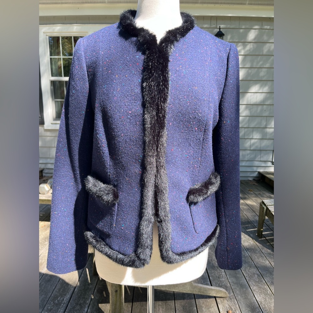TALBOTS Faux Fur Trimmed Jacket Size 10